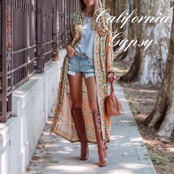Gypsy Boho Festival Floral Kimono Western Duster - Picture 7 of 12
